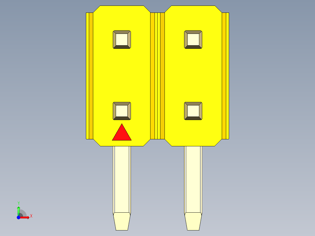 彩色公排针 100mil 2.54mm 系列-DS1022_yellow_2x02p_100mil_TypeD_rev1.0前视图
