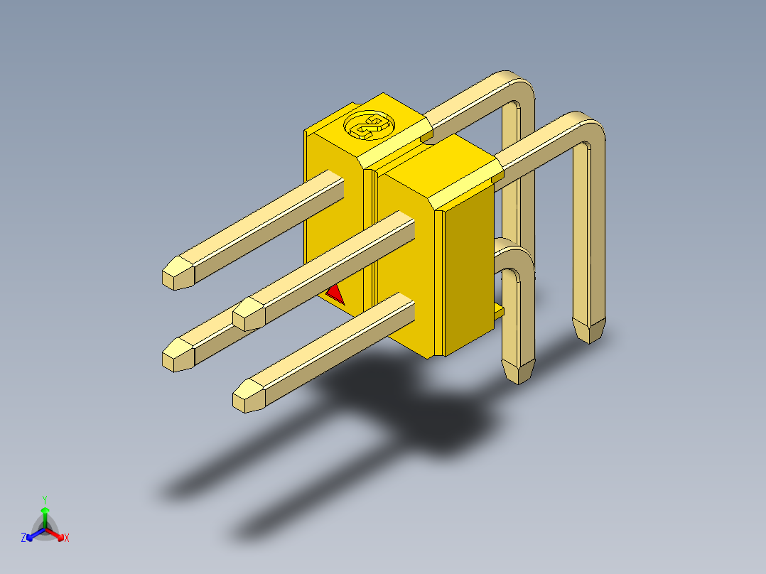 彩色公排针 100mil 2.54mm 系列-DS1022_yellow_2x02p_100mil_TypeD_rev1.0正等轴测图