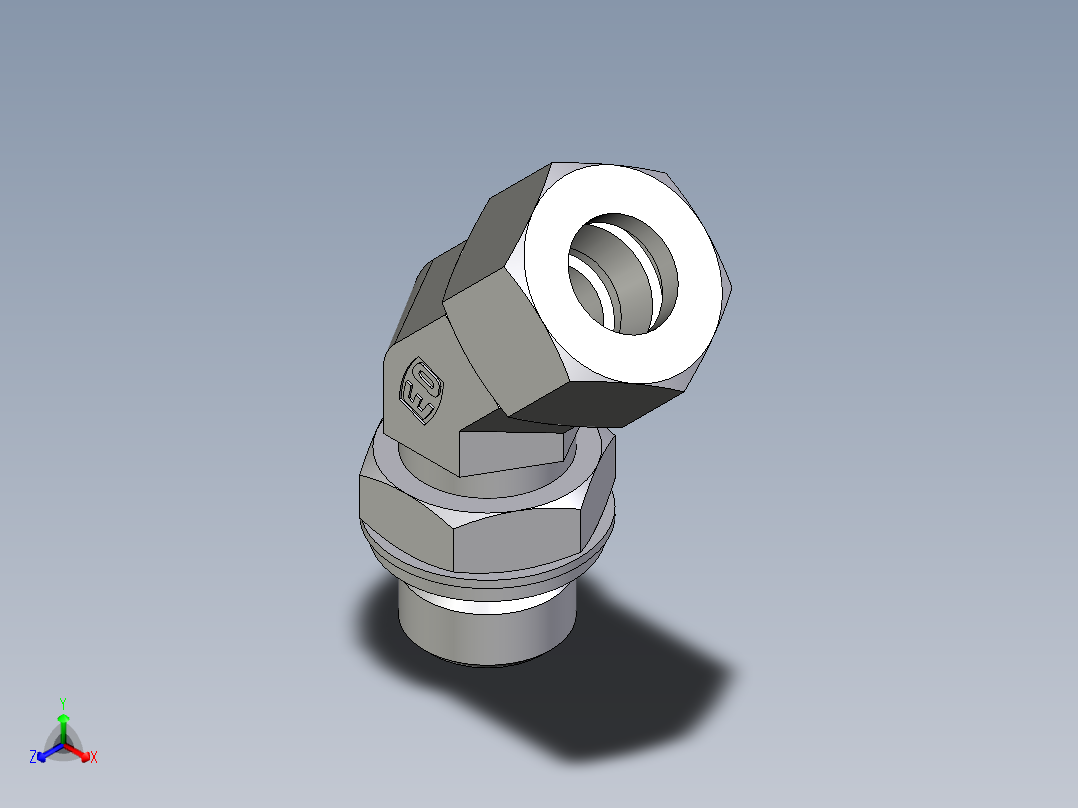 卡套式工业通用硬管接头EO_Adjustable_locknut_45_deg_elbow_VEE15ZLRCF正等轴测图