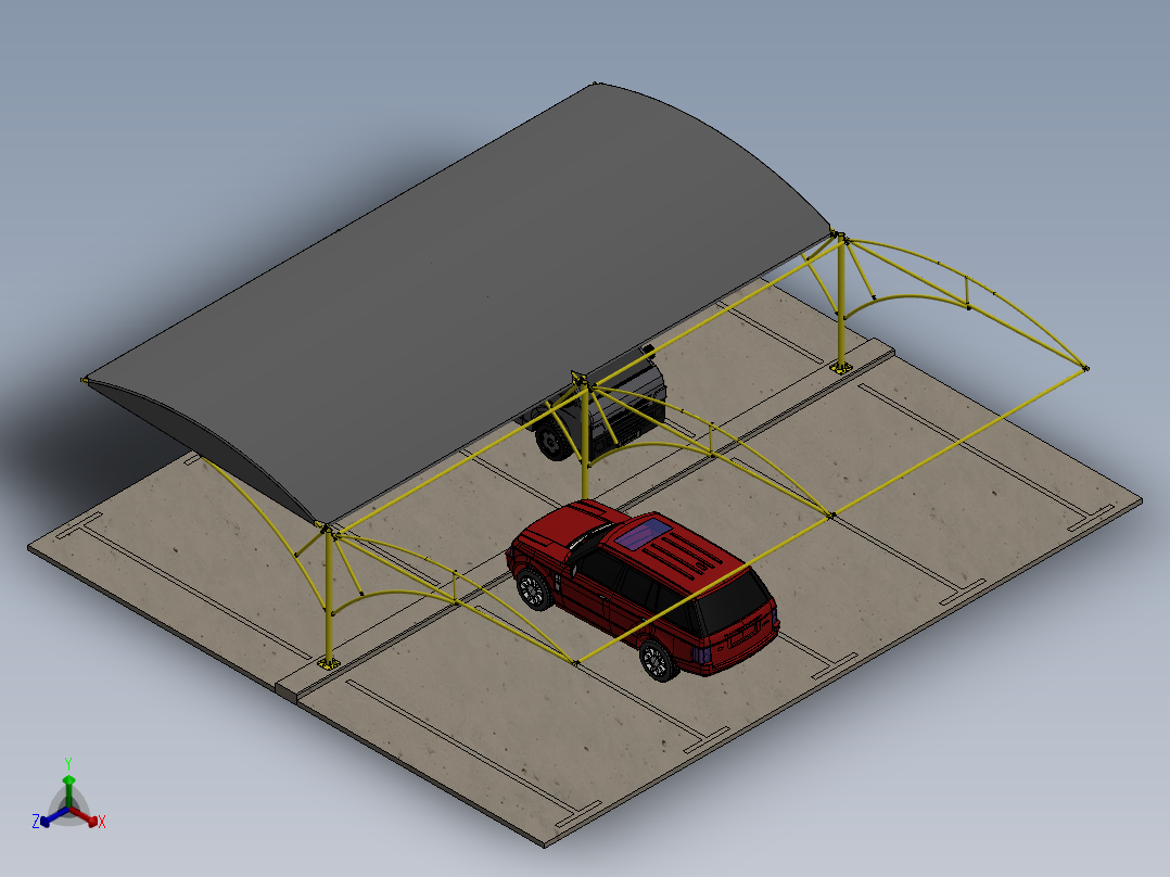 汽车停车棚正等轴测图