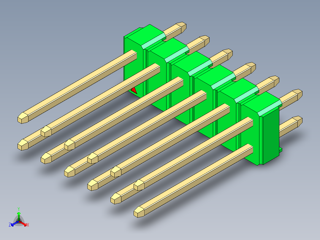 彩色公头100mil（2.54mm）系列-DS1021_green_2x06p_100mil_Type5_rev1.0正等轴测图
