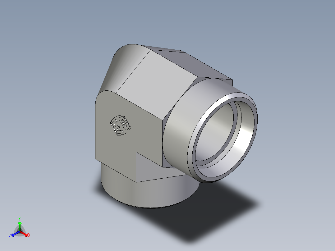 卡套式工业通用硬管接头EO_Union_elbow_W28L71X正等轴测图