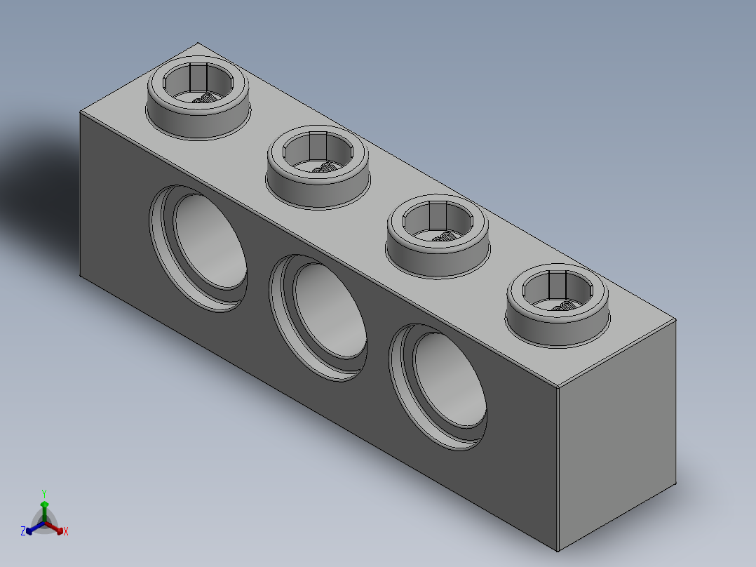 乐高机械组积木（横梁）-370101 White Technic Brick 1 x 4 with Holes正等轴测图