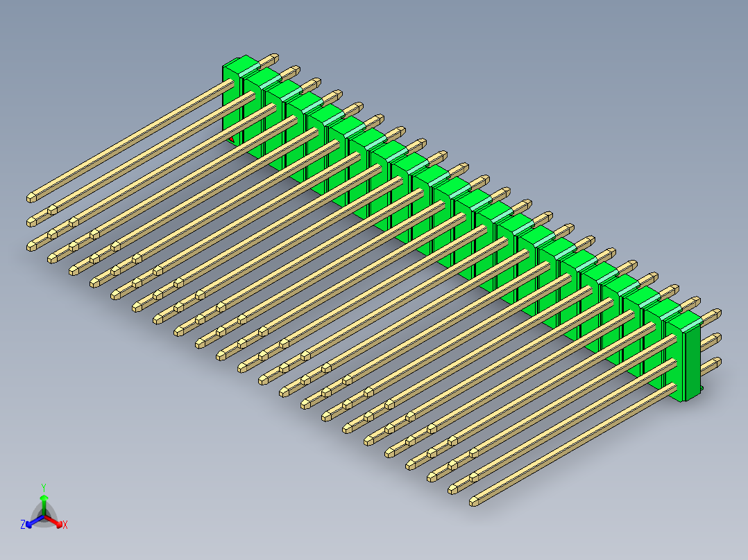 彩色公头100mil（2.54mm）系列-DS1021_green_3x22p_100mil_Type43_rev1.0正等轴测图
