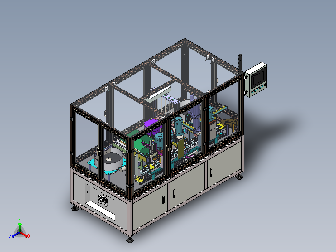 G594 齿轮轴承压装机 工件自动组装 治具循环正等轴测图
