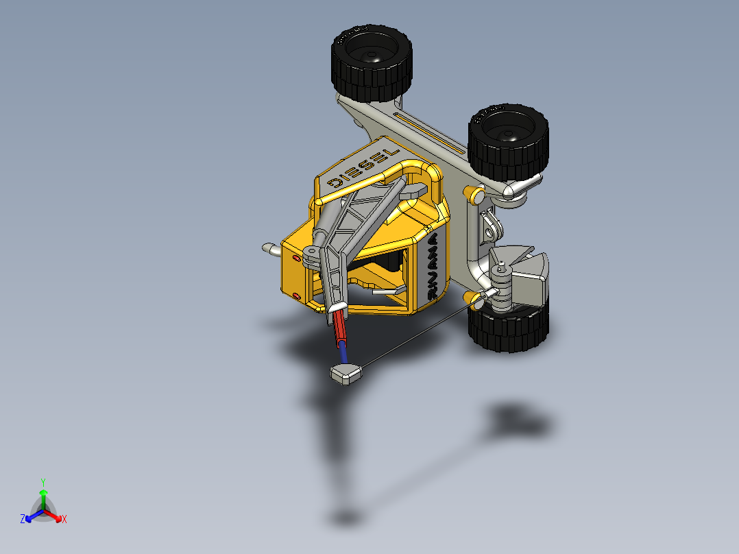 黄色皮卡起重机玩具正等轴测图