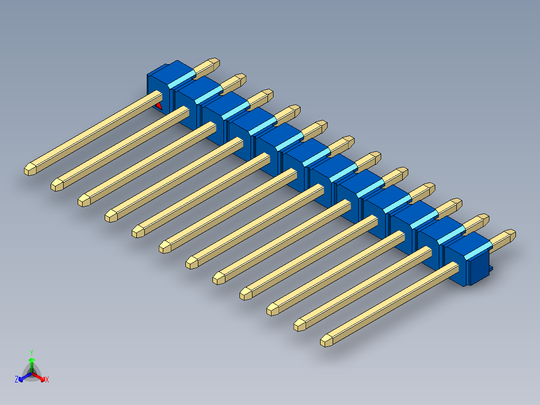 彩色公头100mil（2.54mm）系列-DS1021_blue_1x12p_100mil_Type5_rev1.0正等轴测图