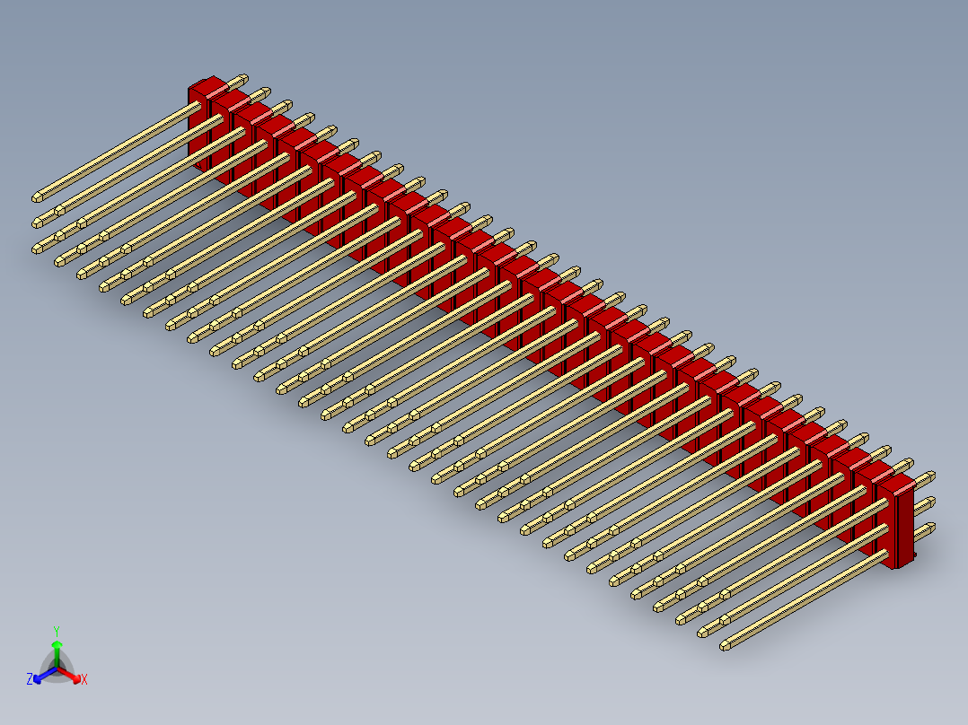 彩色公头100mil（2.54mm）系列-DS1021_red_3x32p_100mil_Type19_rev1.0正等轴测图