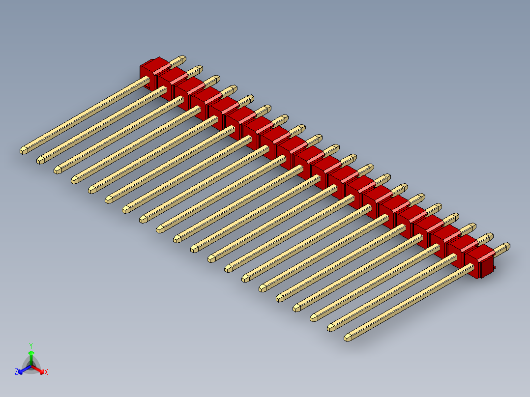 彩色公头100mil（2.54mm）系列-DS1021_red_1x20p_100mil_Type19_rev1.0正等轴测图