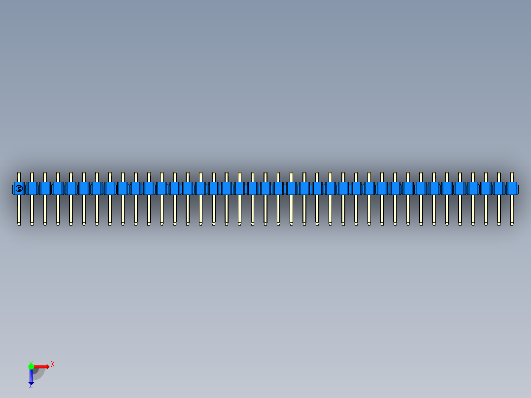 彩色公排针 100mil 2.54mm 系列-DS1022_blue_1x39p_100mil_TypeD_rev1.0俯视图