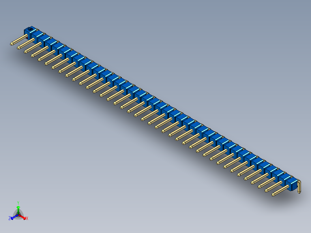 彩色公排针 100mil 2.54mm 系列-DS1022_blue_1x39p_100mil_TypeD_rev1.0正等轴测图