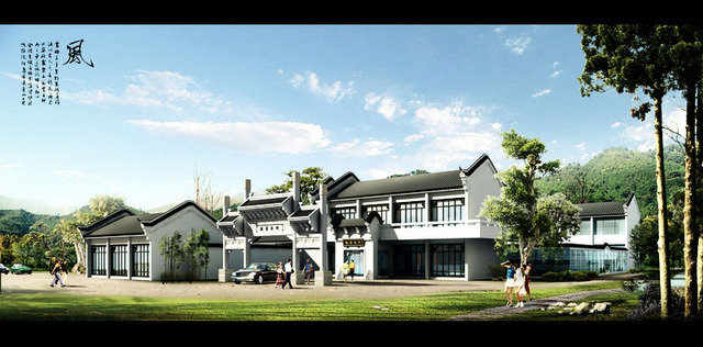 传统仿古中式徽派建筑民俗民居住宅马头墙SU模型CAD图纸大样详图