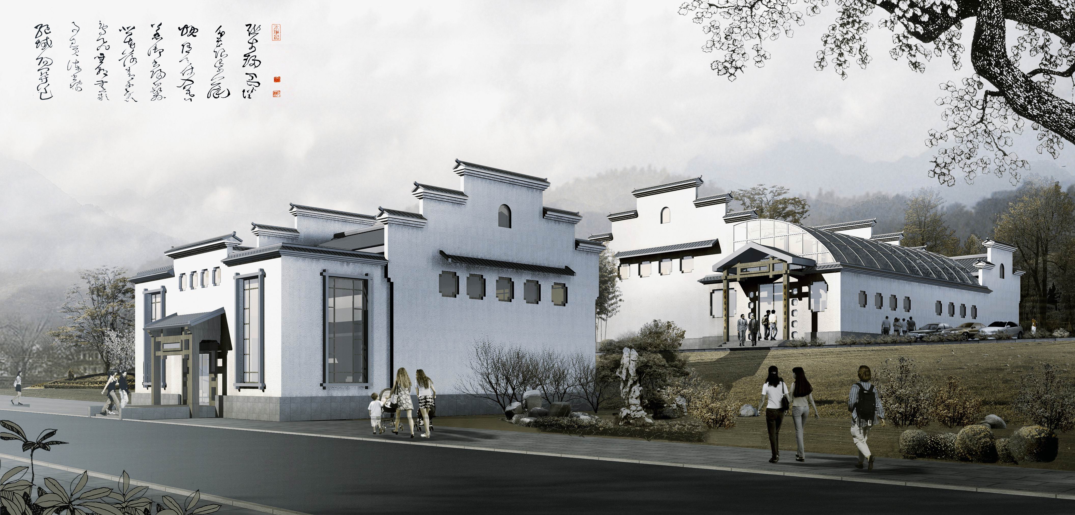 传统仿古中式徽派建筑民俗民居住宅马头墙SU模型CAD图纸大样详图