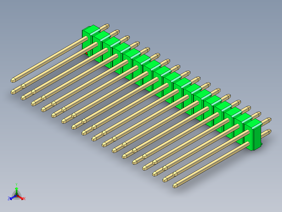 彩色公头100mil（2.54mm）系列-DS1021_green_2x17p_100mil_Type19_rev1.0正等轴测图