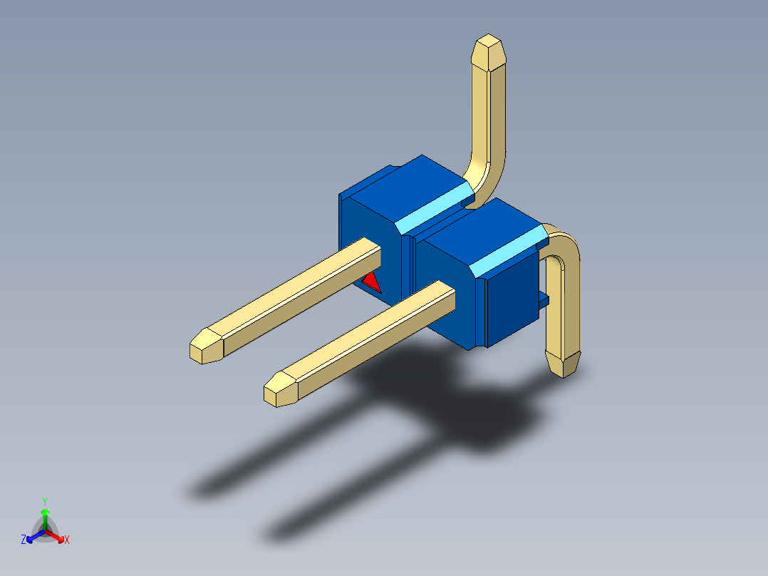 彩色公排针 100mil 2.54mm 系列-DS1022_blue_02p_100mil_Type_SMT_R1_rev1.0正等轴测图