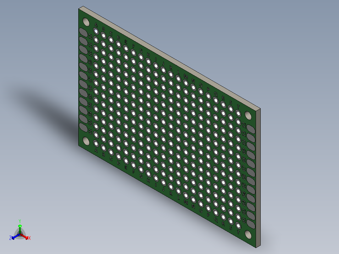 电容器 二极管 电阻器-40mm x 60mm Proto PCB正等轴测图