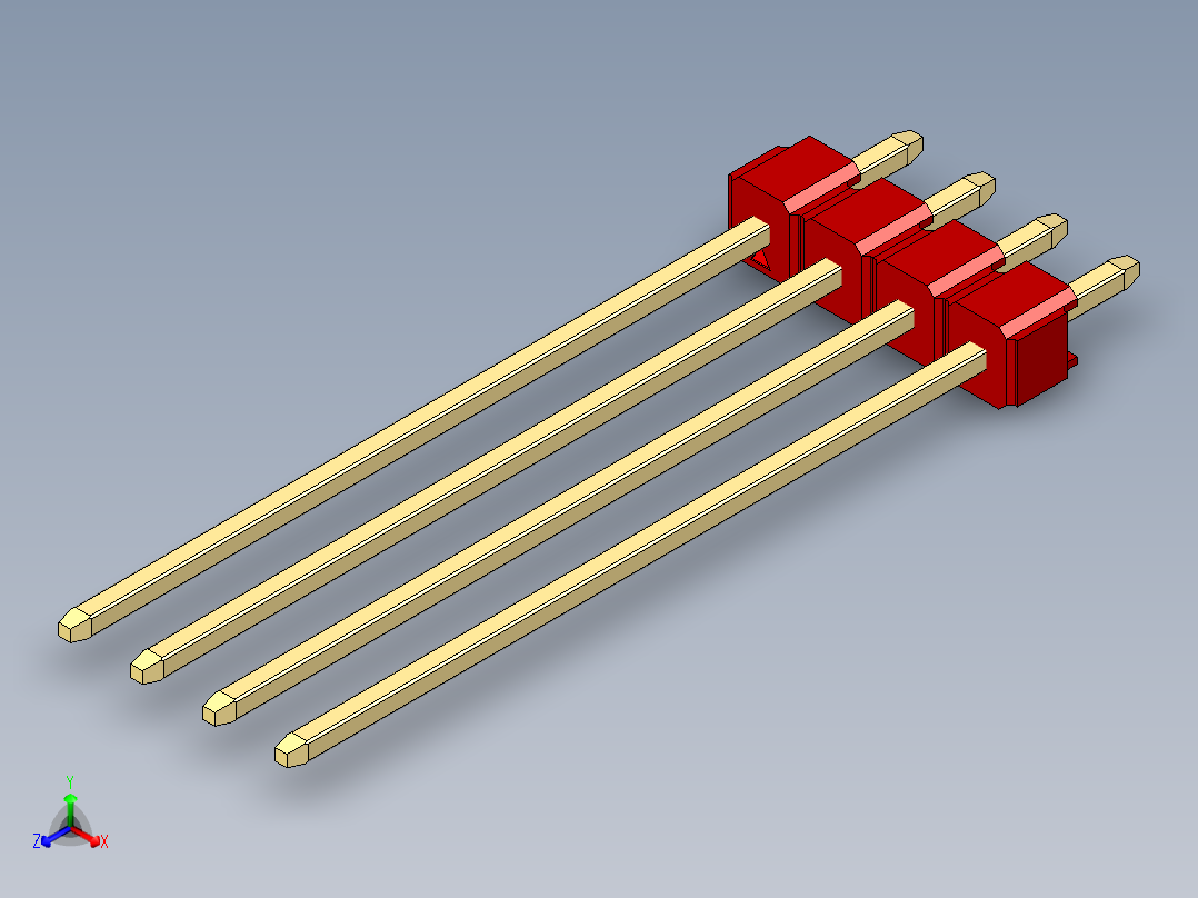彩色公头100mil（2.54mm）系列-DS1021_red_1x04p_100mil_Type43_rev1.0正等轴测图