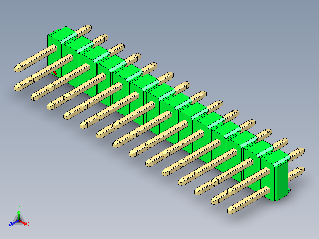 彩色公头100mil（2.54mm）系列-DS1021_green_2x14p_100mil_Type1_rev1.0正等轴测图
