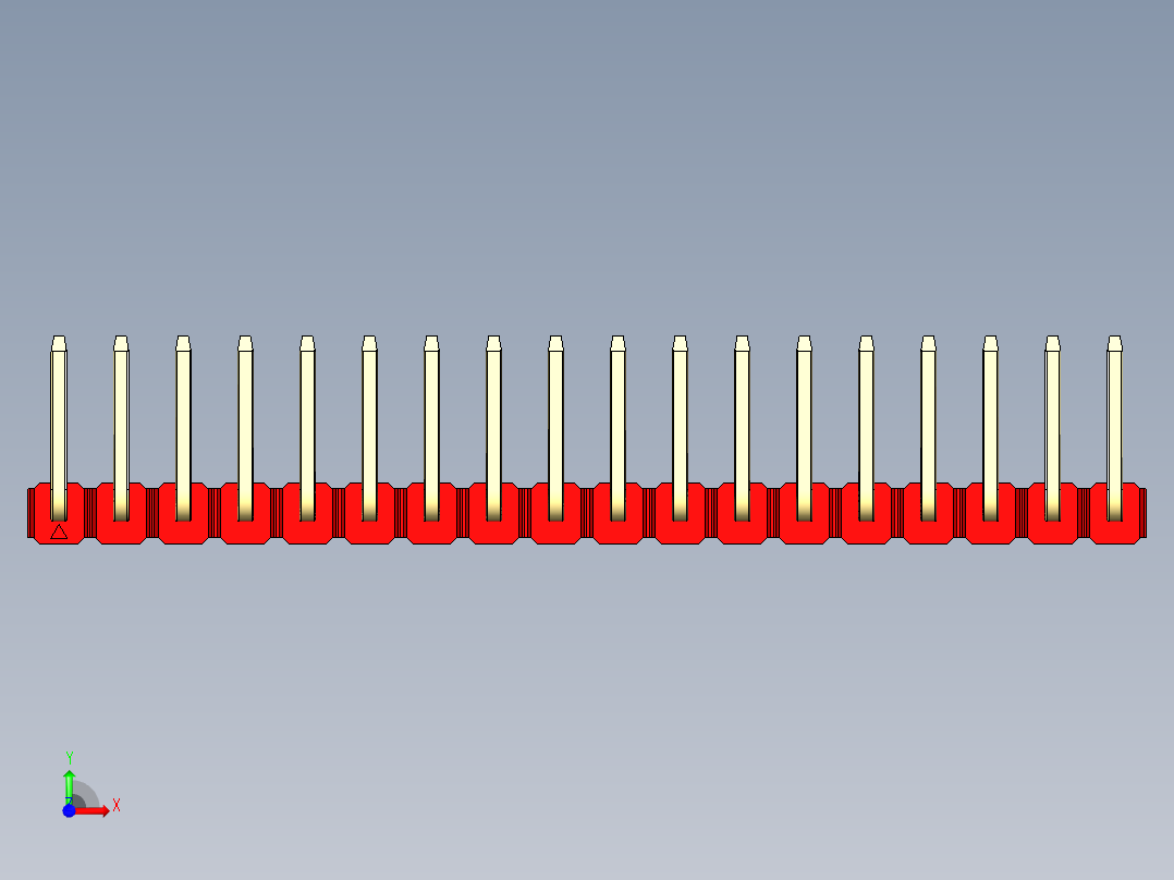 彩色公排针 100mil 2.54mm 系列-DS1022_red_18p_100mil_TypeU_rev1.0前视图