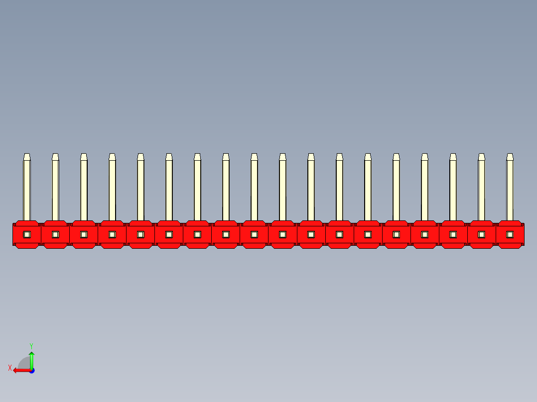 彩色公排针 100mil 2.54mm 系列-DS1022_red_18p_100mil_TypeU_rev1.0后视图