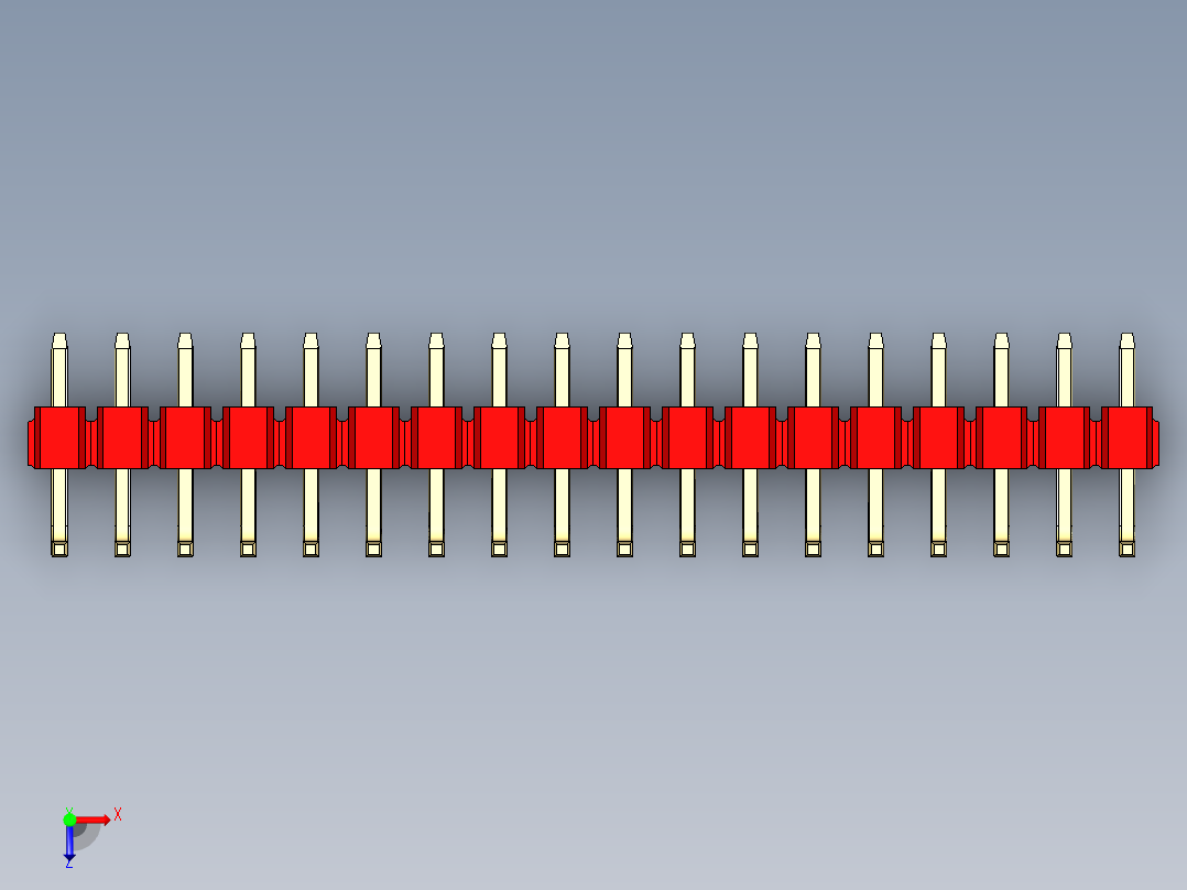 彩色公排针 100mil 2.54mm 系列-DS1022_red_18p_100mil_TypeU_rev1.0俯视图