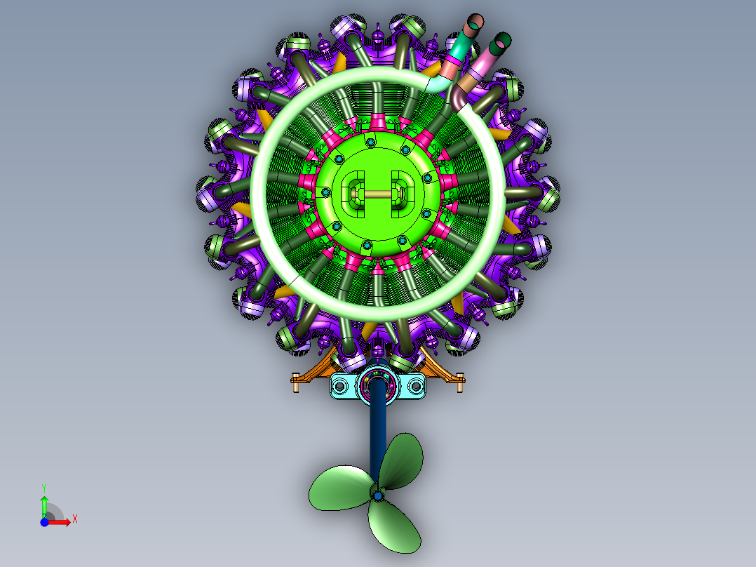 高速舰艇18缸径向舷外机前视图