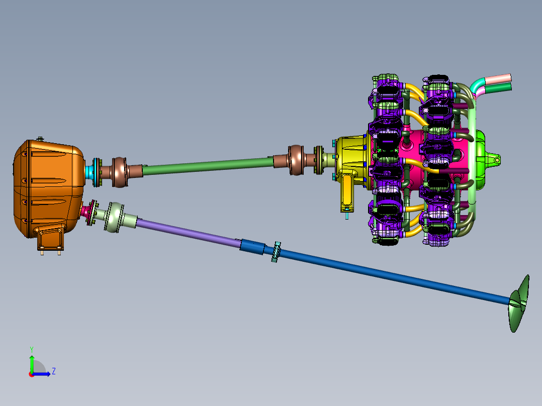 高速舰艇18缸径向舷外机左视图