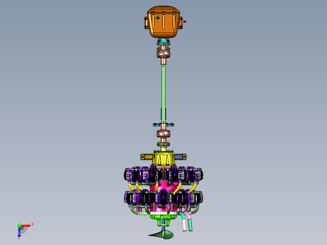 高速舰艇18缸径向舷外机俯视图