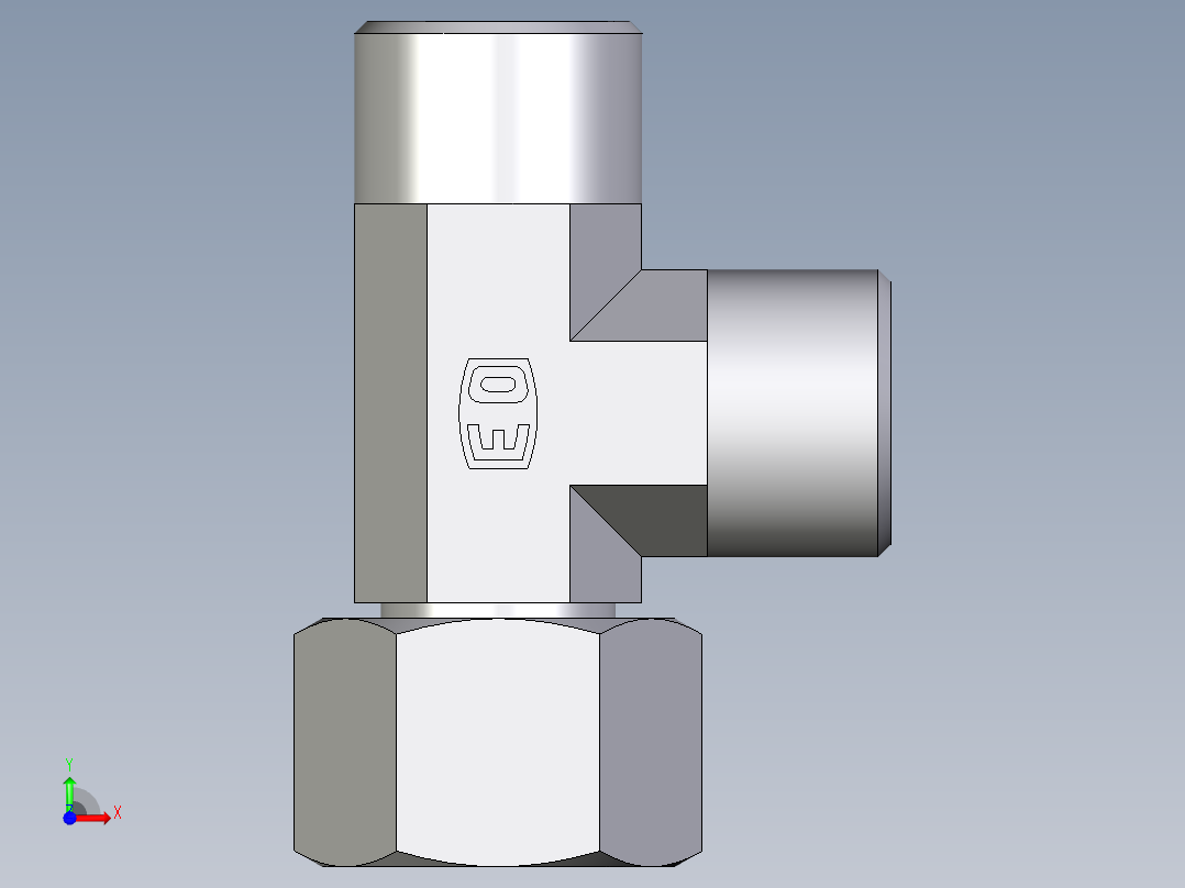 卡套式工业通用硬管接头EO_Swivel_nut_run_tee_EL14SOMD71前视图