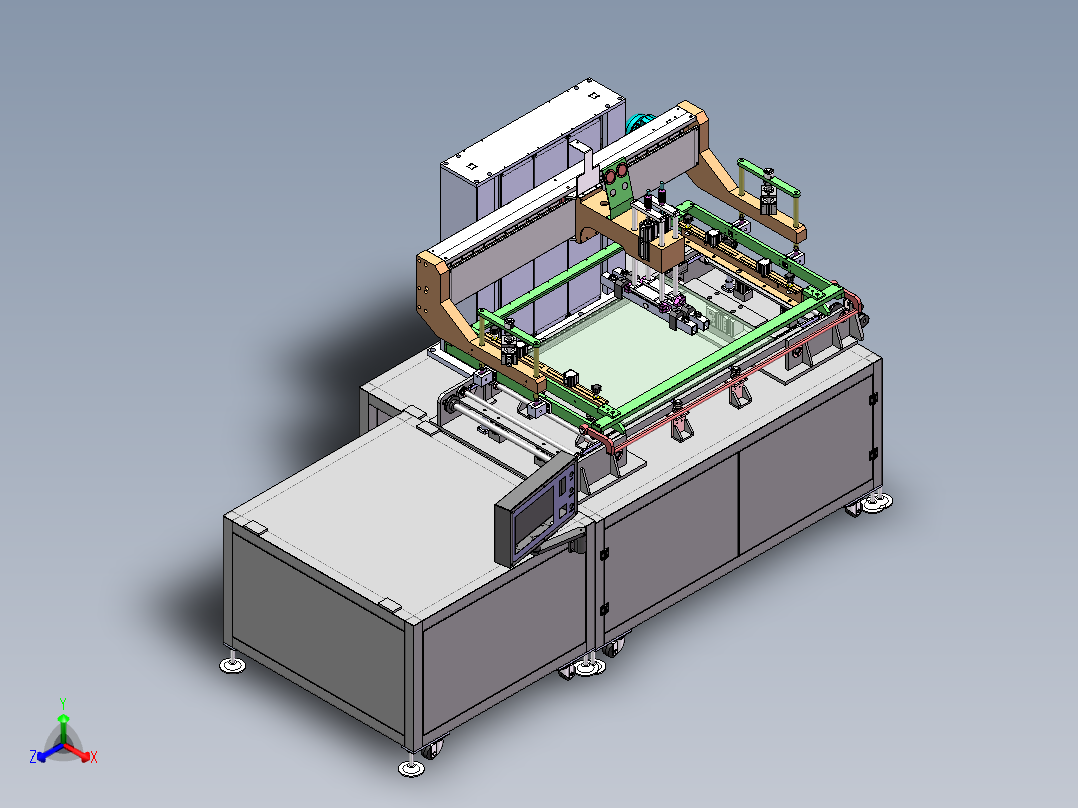 富士康自动丝印印刷生产sw17可编辑正等轴测图