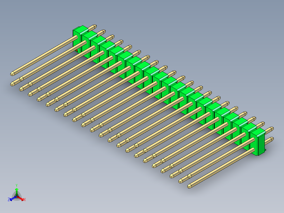 彩色公头100mil（2.54mm）系列-DS1021_green_2x21p_100mil_Type19_rev1.0正等轴测图