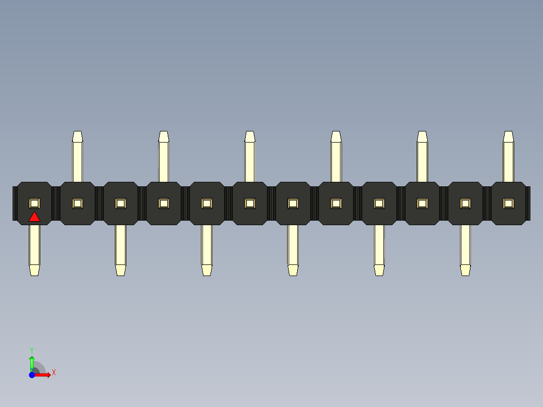 彩色公排针 100mil 2.54mm 系列-DS1022_black_12p_100mil_Type_SMT_R2_rev1.0前视图
