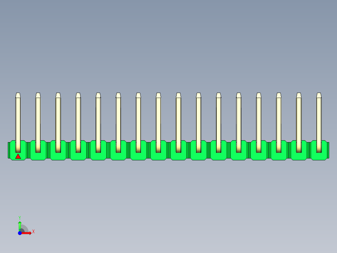 彩色公排针 100mil 2.54mm 系列-DS1022_green_16p_100mil_TypeU_rev1.0前视图