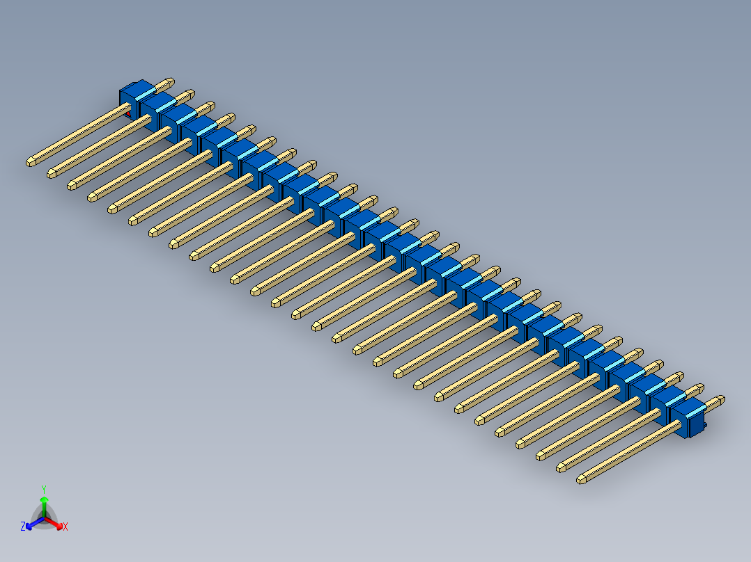 彩色公头100mil（2.54mm）系列-DS1021_blue_1x28p_100mil_Type5_rev1.0正等轴测图