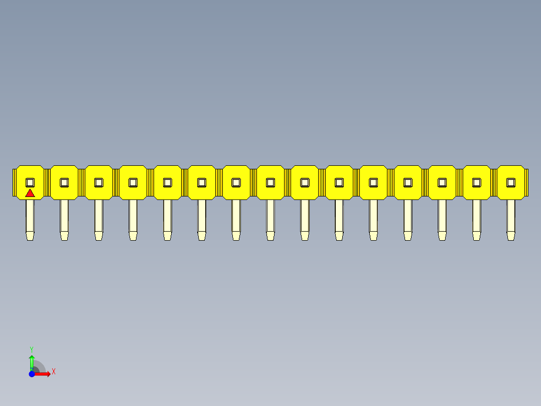 彩色公排针 100mil 2.54mm 系列-DS1022_yellow_1x15p_100mil_TypeD_rev1.0前视图