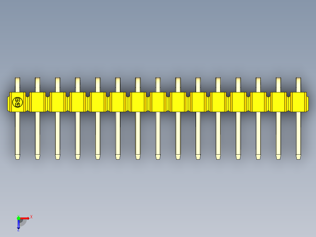 彩色公排针 100mil 2.54mm 系列-DS1022_yellow_1x15p_100mil_TypeD_rev1.0俯视图