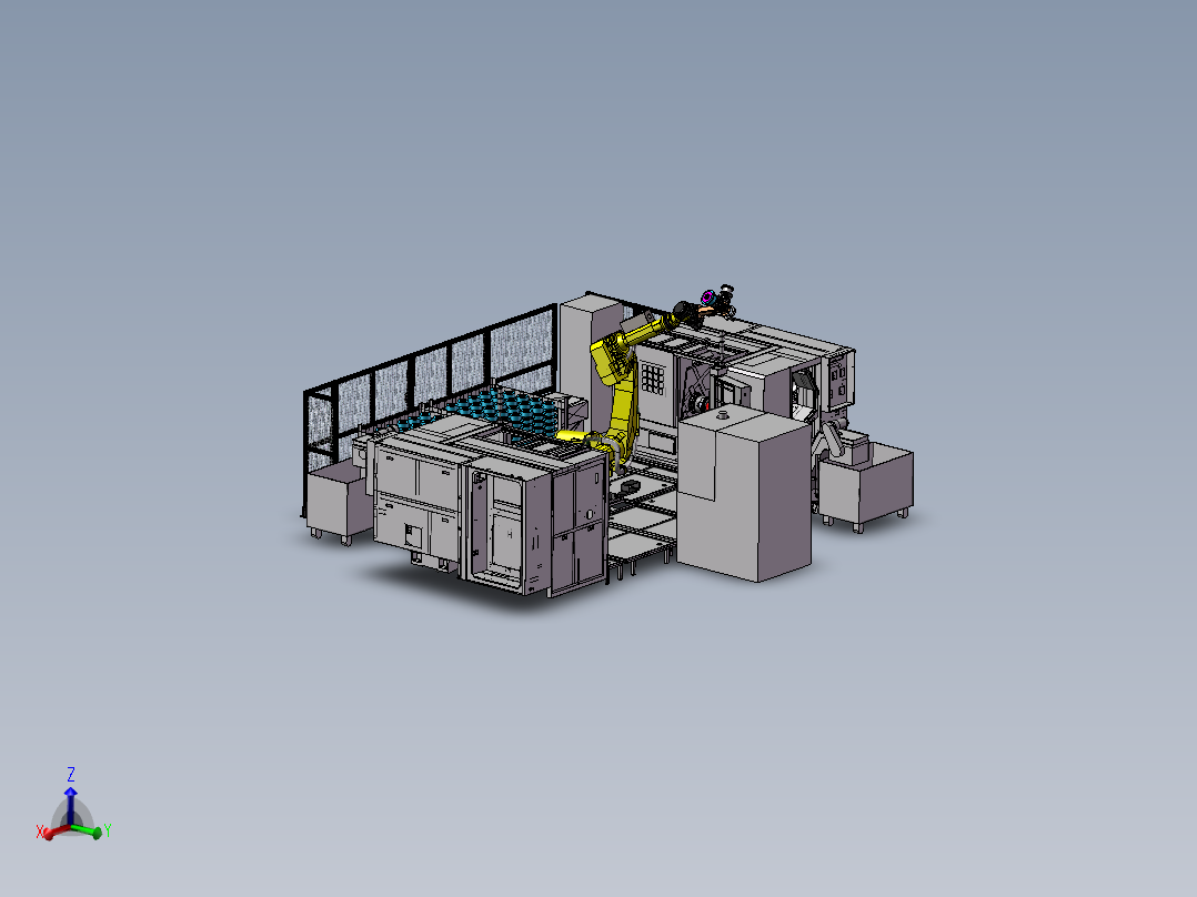 数控车床轴类零件自动加工3d图 <span style='color: red'>机器人</span>自动上下料码垛3d模型方案