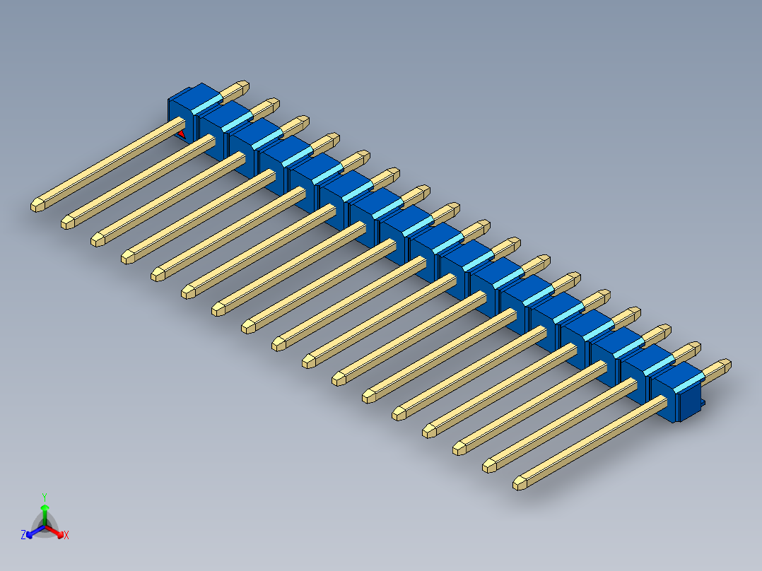 彩色公头100mil（2.54mm）系列-DS1021_blue_1x17p_100mil_Type5_rev1.0正等轴测图