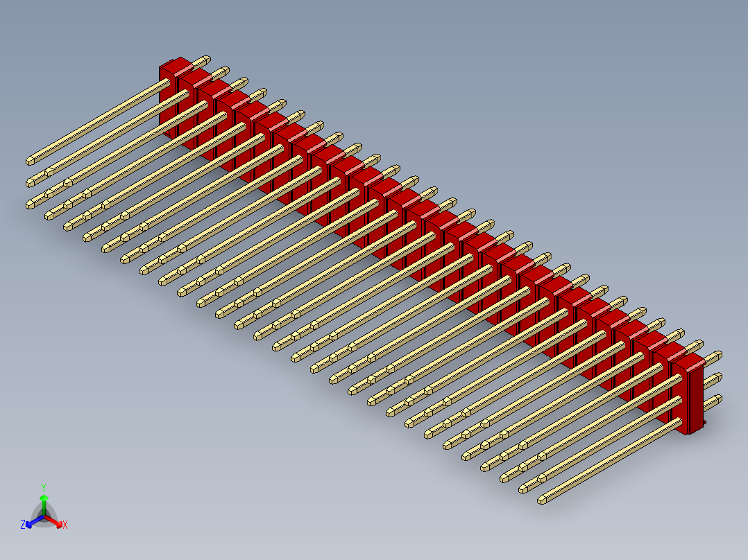 彩色公头100mil（2.54mm）系列-DS1021_red_3x28p_100mil_Type19_rev1.0正等轴测图