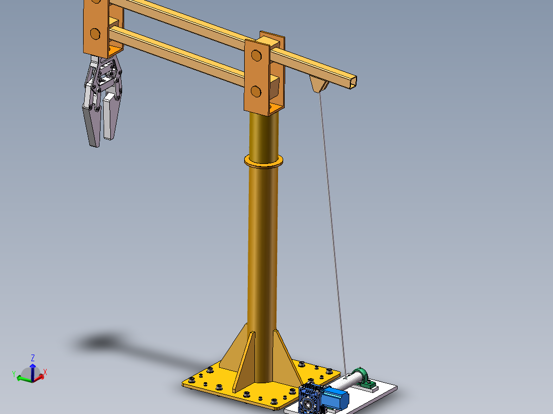 单臂立柱悬臂机械手3d图纸 钢丝绳带夹爪 立柱悬臂吊机器人3d模型
