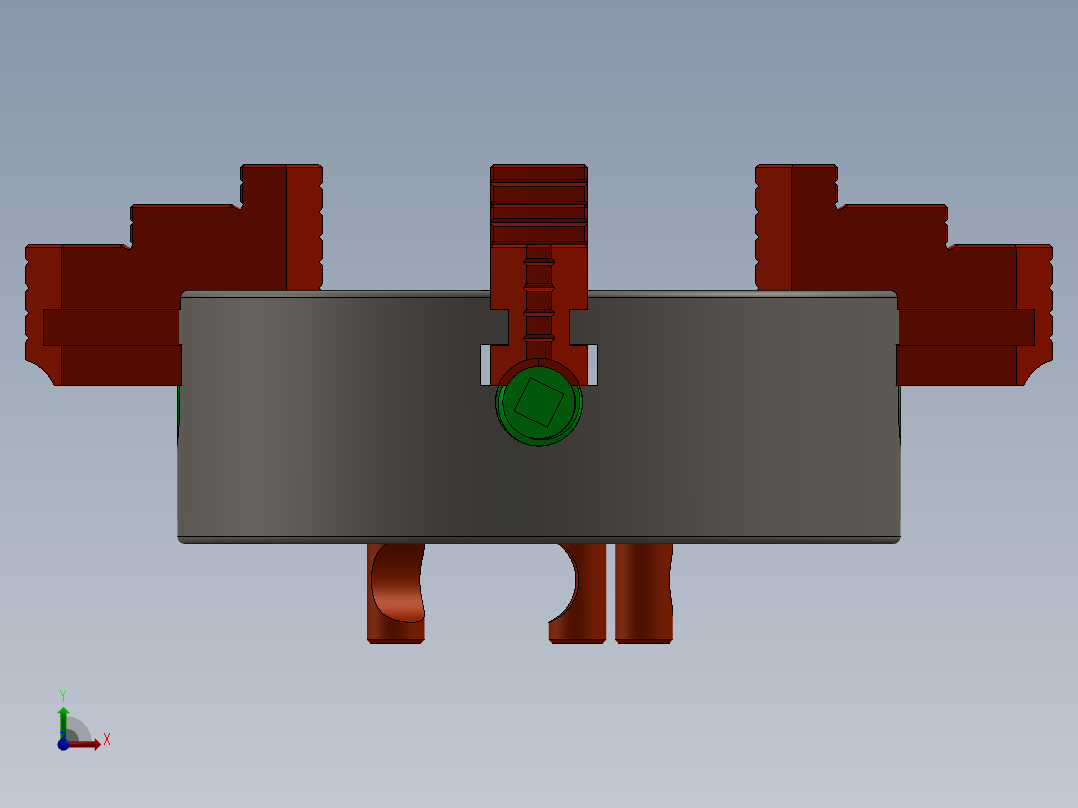 4-jaw-chuck四爪卡盘机构3D图纸 Solidworks设计前视图