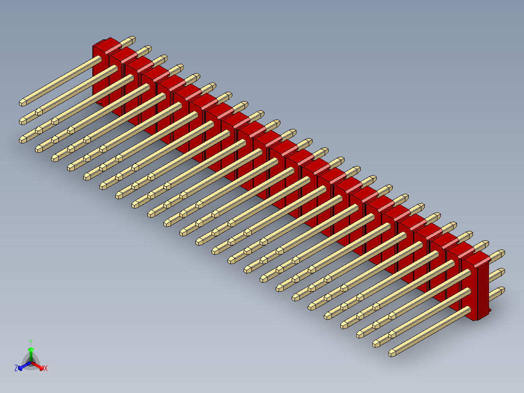 彩色公头100mil（2.54mm）系列-DS1021_red_3x24p_100mil_Type5_rev1.0正等轴测图