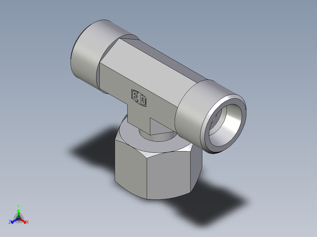 卡套式工业通用硬管接头EO_Standpipe_branch_tee_EVT12SOMD71正等轴测图