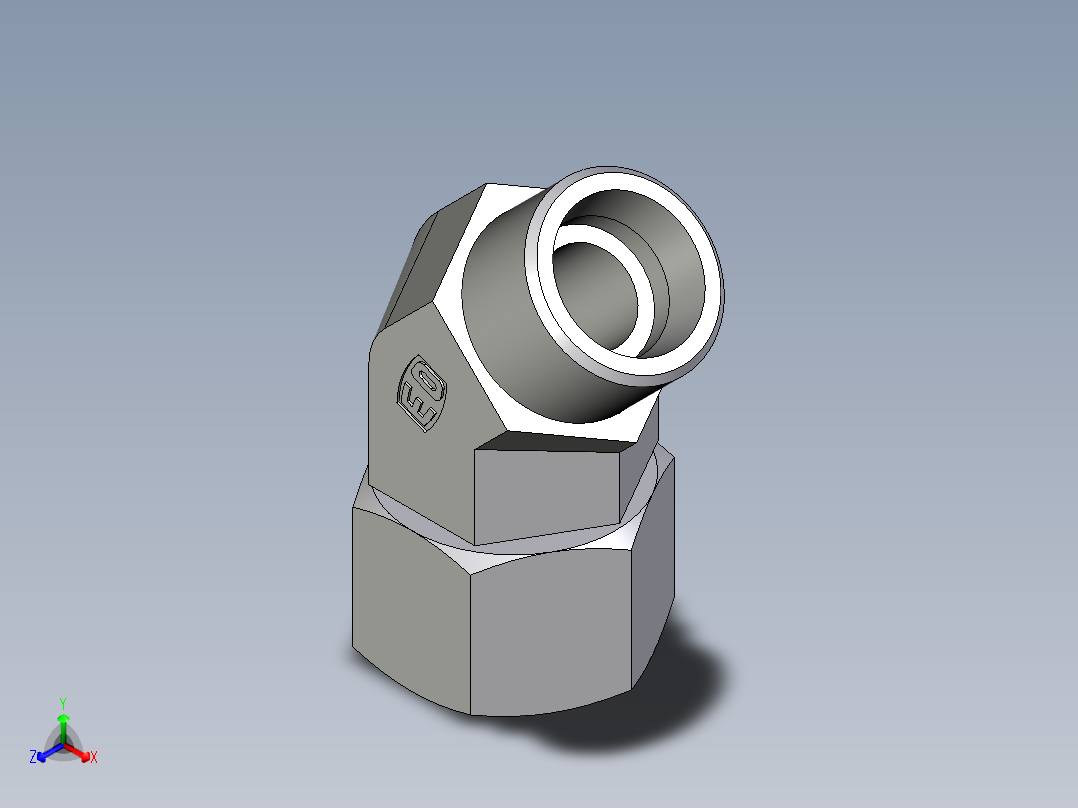 卡套式工业通用硬管接头EO_Swivel_nut_45_deg_elbow_EV16SOMDCF正等轴测图