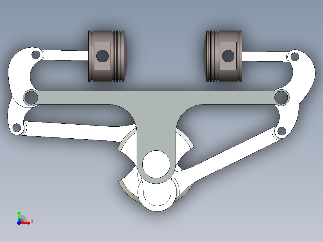 单曲柄相对活塞发动机前视图