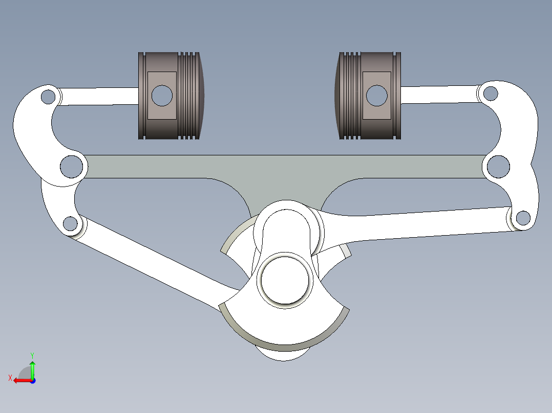 单曲柄相对活塞发动机后视图