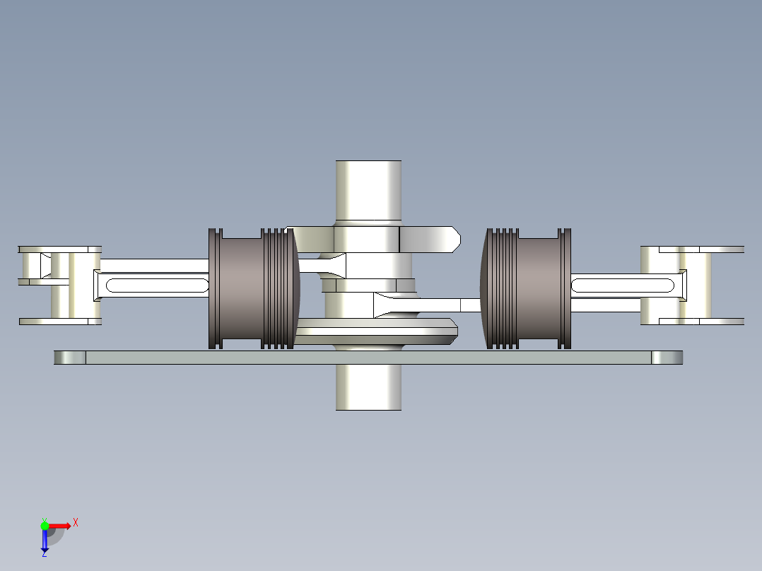 单曲柄相对活塞发动机俯视图