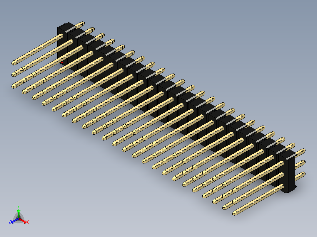 彩色公头100mil（2.54mm）系列-DS1021_black_3x23p_100mil_Type5_rev1.0正等轴测图