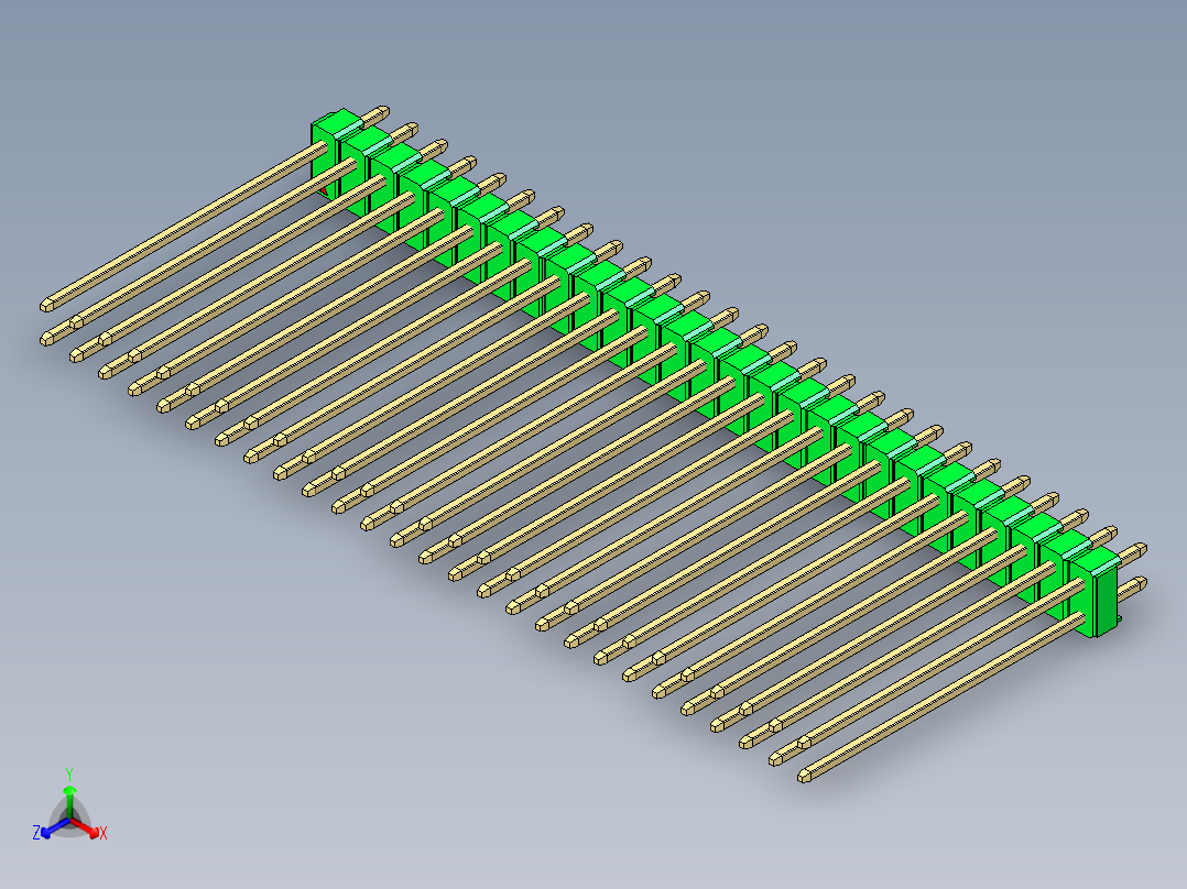 彩色公头100mil（2.54mm）系列-DS1021_green_2x27p_100mil_Type43_rev1.0正等轴测图