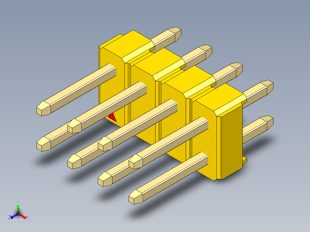 彩色公头100mil（2.54mm）系列-DS1021_yellow_2x04p_100mil_Type1_rev1.0正等轴测图